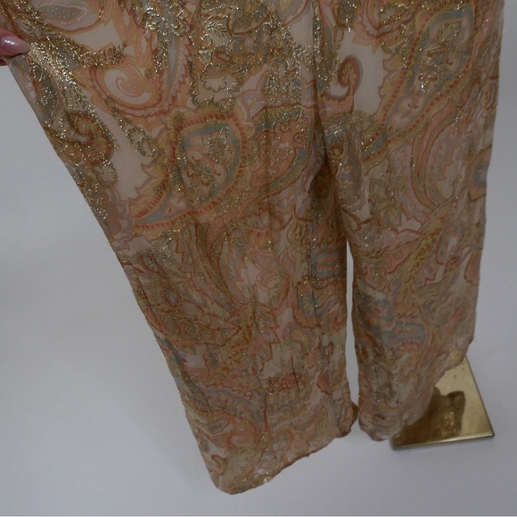 Anthropologie Ranna Gill Metallic Gold Paisley Jumpsuit Small - Picture 9 of 13